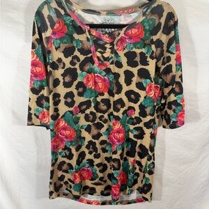 Crazy Train Leopard Floral Short Sleeve Top